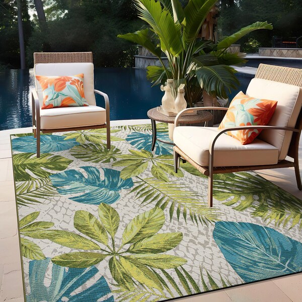 World Rug Gallery Contemporary Tropical Floral Indoor/Outdoor Area Rug 5'3'' x 7' Green 433GREEN5X7 - main